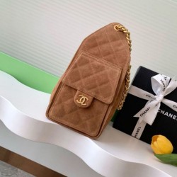 Replica Chanel 25c AS5293 Small Vintage Hobo Drawstring bucket Bag Suede Brown