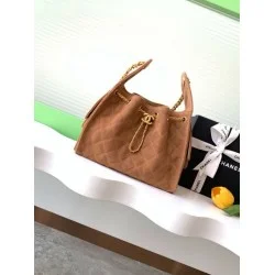 Replica Chanel 25c AS5293 Small Vintage Hobo Drawstring bucket Bag Suede Brown