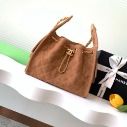 Replica Chanel 25c AS5293 Small Vintage Hobo Drawstring bucket Bag Suede Brown