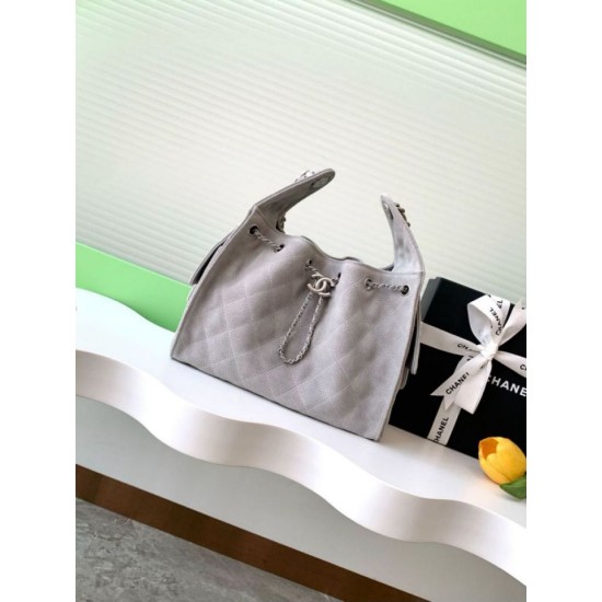 Replica Chanel 25c AS5293 Small Vintage Hobo Drawstring bucket Bag Suede Gray