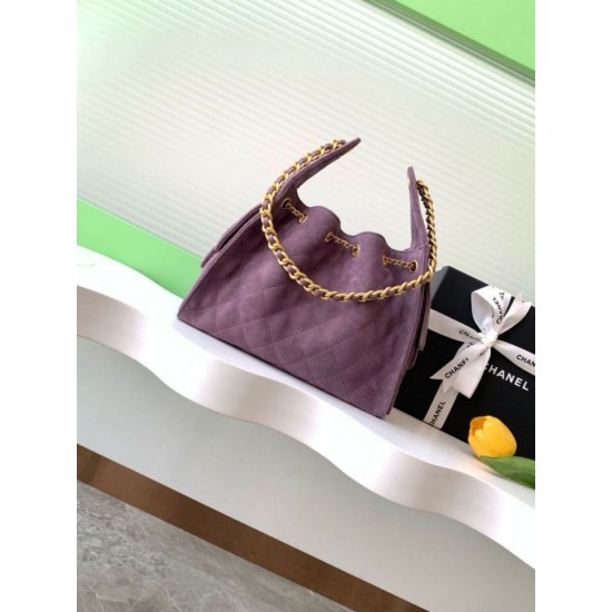 Replica Chanel 25c AS5293 Small Vintage Hobo Drawstring bucket Bag Suede Purple