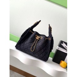 Replica Chanel 25c AS5293 Small Vintage Hobo Drawstring bucket Bag Denim Black