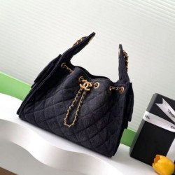 Replica Chanel 25c AS5293 Small Vintage Hobo Drawstring bucket Bag Denim Black