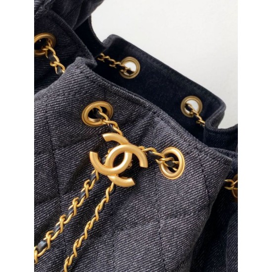Replica Chanel 25c AS5293 Small Vintage Hobo Drawstring bucket Bag Denim Black
