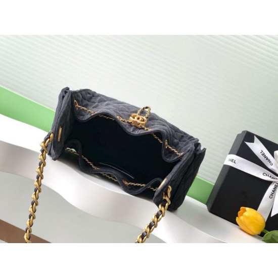 Replica Chanel 25c AS5293 Small Vintage Hobo Drawstring bucket Bag Denim Black