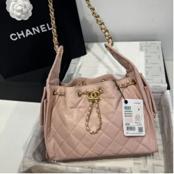 Replica Chanel 25c AS5293 Small Vintage Hobo Drawstring bucket Bag Grained Calfskin Pink