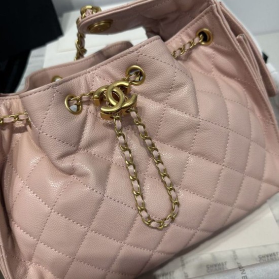 Replica Chanel 25c AS5293 Small Vintage Hobo Drawstring bucket Bag Grained Calfskin Pink