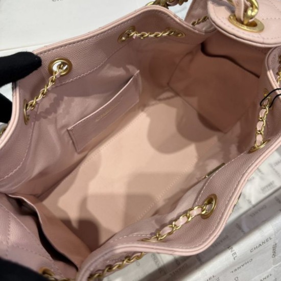 Replica Chanel 25c AS5293 Small Vintage Hobo Drawstring bucket Bag Grained Calfskin Pink