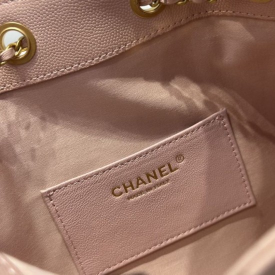 Replica Chanel 25c AS5293 Small Vintage Hobo Drawstring bucket Bag Grained Calfskin Pink