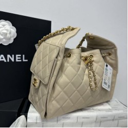 Replica Chanel 25c AS5293 Small Vintage Hobo Drawstring bucket Bag Grained Calfskin Apricot
