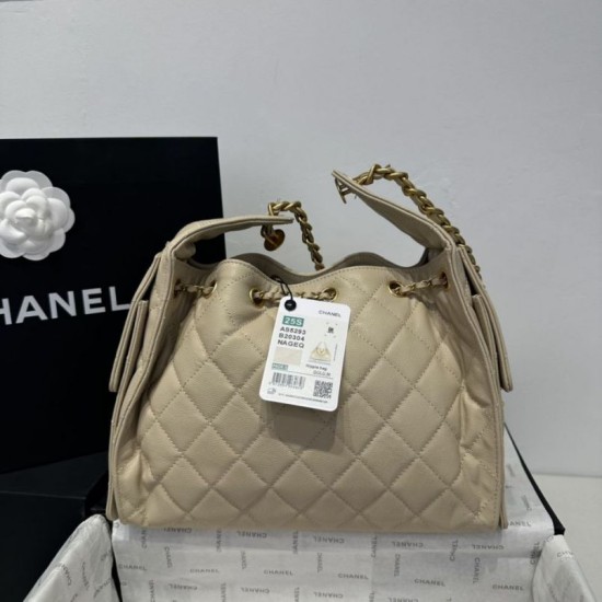 Replica Chanel 25c AS5293 Small Vintage Hobo Drawstring bucket Bag Grained Calfskin Apricot
