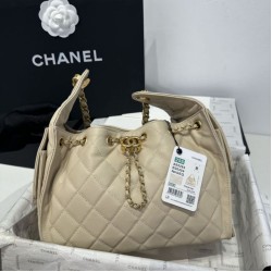 Replica Chanel 25c AS5293 Small Vintage Hobo Drawstring bucket Bag Grained Calfskin Apricot