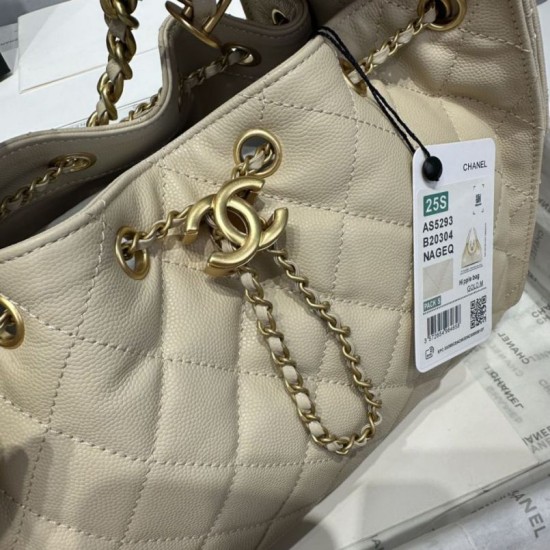 Replica Chanel 25c AS5293 Small Vintage Hobo Drawstring bucket Bag Grained Calfskin Apricot