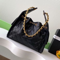 Replica Chanel 25c AS5293 Small Vintage Hobo Drawstring bucket Bag Grained Calfskin Black