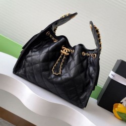 Replica Chanel 25c AS5293 Small Vintage Hobo Drawstring bucket Bag Grained Calfskin Black