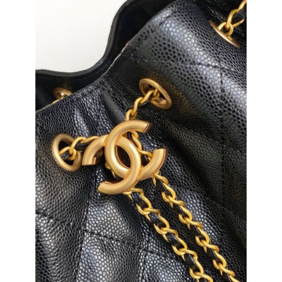 Replica Chanel 25c AS5293 Small Vintage Hobo Drawstring bucket Bag Grained Calfskin Black