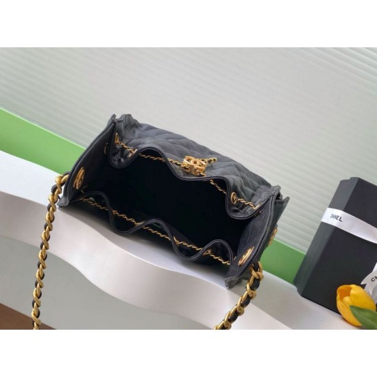 Replica Chanel 25c AS5293 Small Vintage Hobo Drawstring bucket Bag Grained Calfskin Black