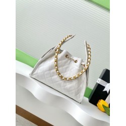 Replica Chanel 25c AS5293 Small Vintage Hobo Drawstring bucket Bag Grained Calfskin White