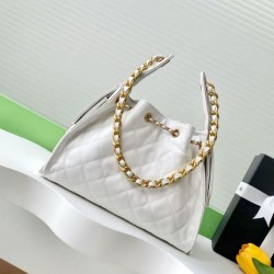 Replica Chanel 25c AS5293 Small Vintage Hobo Drawstring bucket Bag Grained Calfskin White