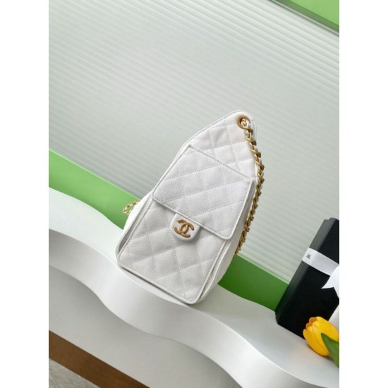 Replica Chanel 25c AS5293 Small Vintage Hobo Drawstring bucket Bag Grained Calfskin White