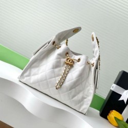Replica Chanel 25c AS5293 Small Vintage Hobo Drawstring bucket Bag Grained Calfskin White
