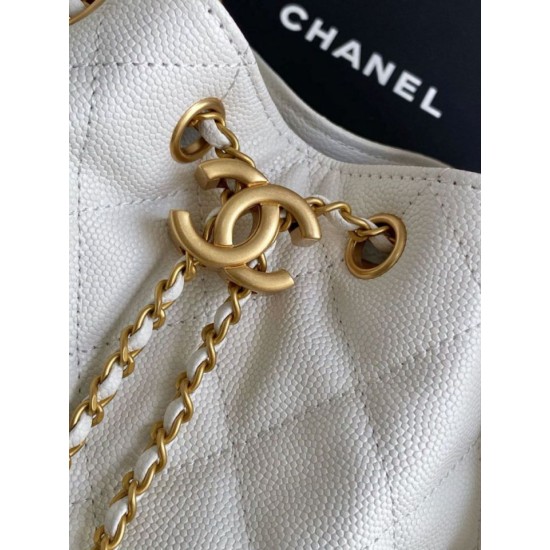 Replica Chanel 25c AS5293 Small Vintage Hobo Drawstring bucket Bag Grained Calfskin White