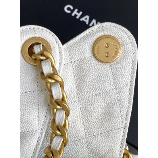 Replica Chanel 25c AS5293 Small Vintage Hobo Drawstring bucket Bag Grained Calfskin White