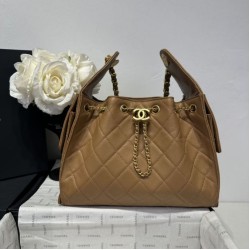 Replica Chanel 25c AS5293 Small Vintage Hobo Drawstring bucket Bag Grained Calfskin Brown