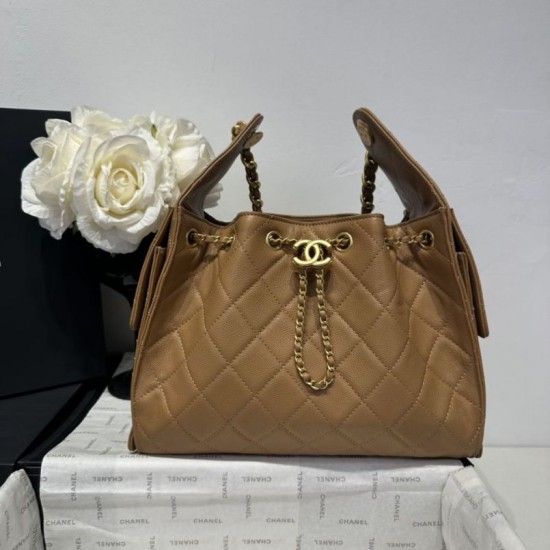 Replica Chanel 25c AS5293 Small Vintage Hobo Drawstring bucket Bag Grained Calfskin Brown