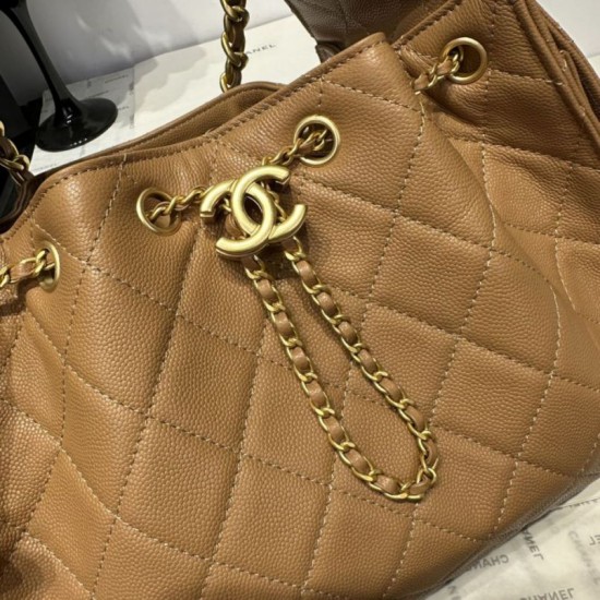 Replica Chanel 25c AS5293 Small Vintage Hobo Drawstring bucket Bag Grained Calfskin Brown