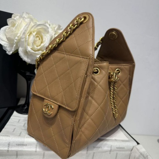 Replica Chanel 25c AS5293 Small Vintage Hobo Drawstring bucket Bag Grained Calfskin Brown