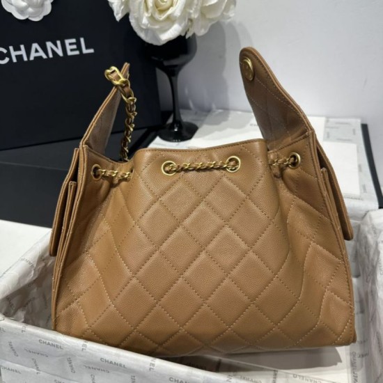 Replica Chanel 25c AS5293 Small Vintage Hobo Drawstring bucket Bag Grained Calfskin Brown