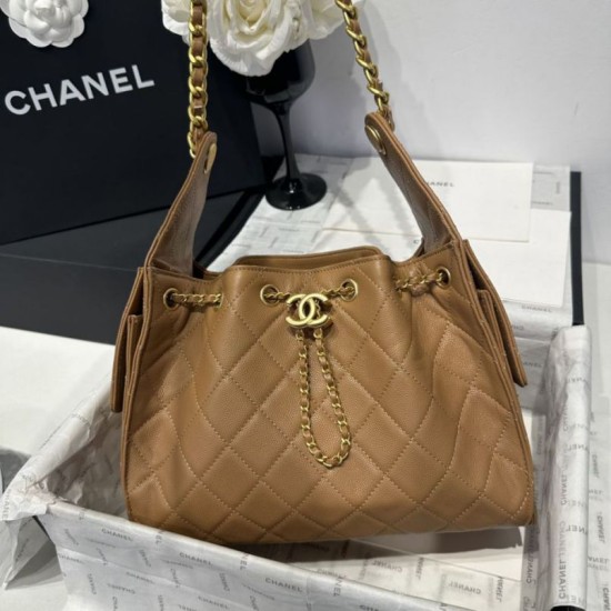 Replica Chanel 25c AS5293 Small Vintage Hobo Drawstring bucket Bag Grained Calfskin Brown