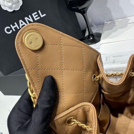 Replica Chanel 25c AS5293 Small Vintage Hobo Drawstring bucket Bag Grained Calfskin Brown
