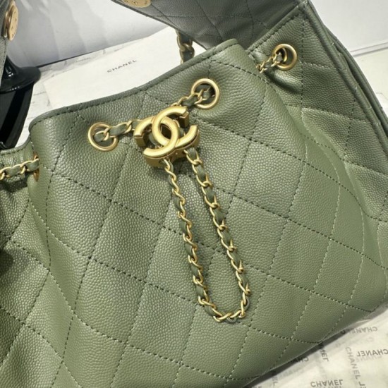 Replica Chanel 25c AS5293 Small Vintage Hobo Drawstring bucket Bag Grained Calfskin Green