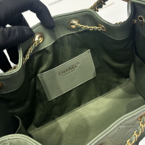 Replica Chanel 25c AS5293 Small Vintage Hobo Drawstring bucket Bag Grained Calfskin Green