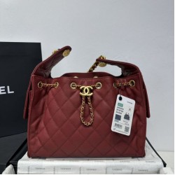 Replica Chanel 25c AS5293 Small Vintage Hobo Drawstring bucket Bag Grained Calfskin Red