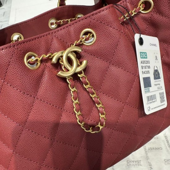 Replica Chanel 25c AS5293 Small Vintage Hobo Drawstring bucket Bag Grained Calfskin Red