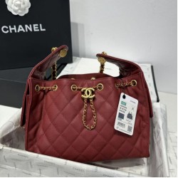 Replica Chanel 25c AS5293 Small Vintage Hobo Drawstring bucket Bag Grained Calfskin Red