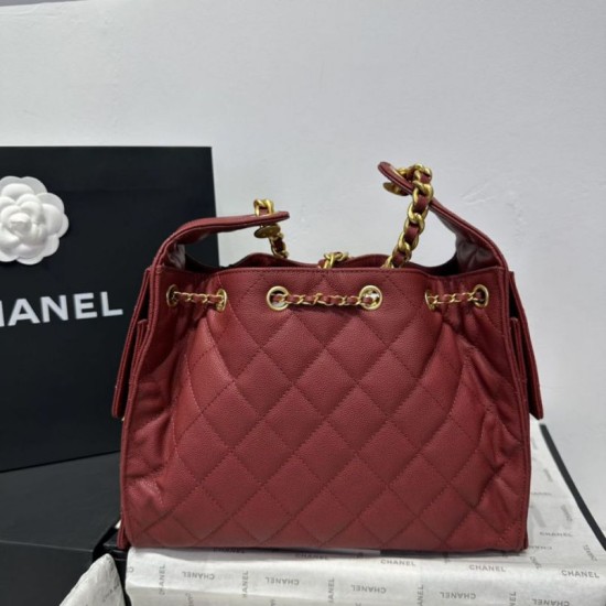 Replica Chanel 25c AS5293 Small Vintage Hobo Drawstring bucket Bag Grained Calfskin Red