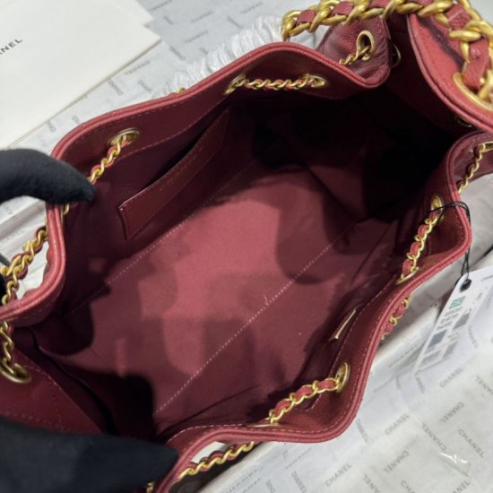 Replica Chanel 25c AS5293 Small Vintage Hobo Drawstring bucket Bag Grained Calfskin Red