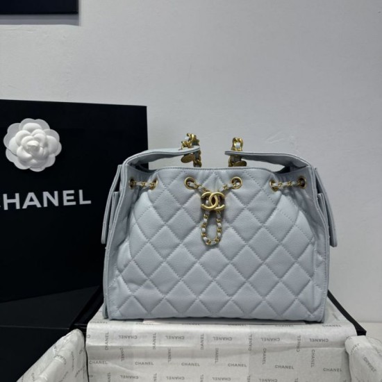 Replica Chanel 25c AS5293 Small Vintage Hobo Drawstring bucket Bag Grained Calfskin Blue