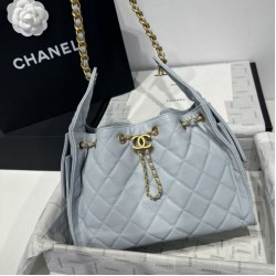 Replica Chanel 25c AS5293 Small Vintage Hobo Drawstring bucket Bag Grained Calfskin Blue