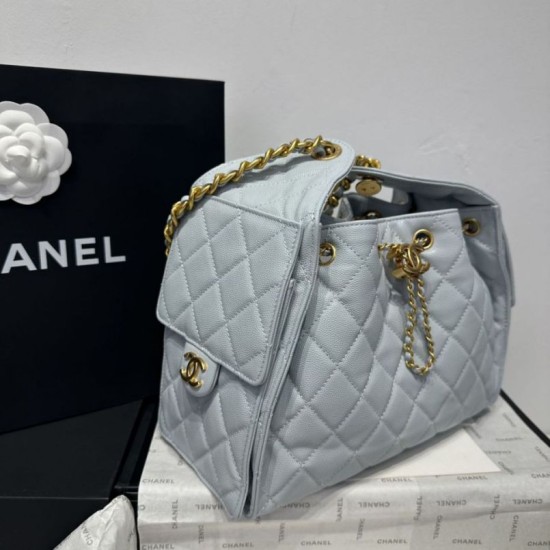 Replica Chanel 25c AS5293 Small Vintage Hobo Drawstring bucket Bag Grained Calfskin Blue