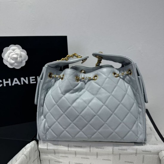 Replica Chanel 25c AS5293 Small Vintage Hobo Drawstring bucket Bag Grained Calfskin Blue