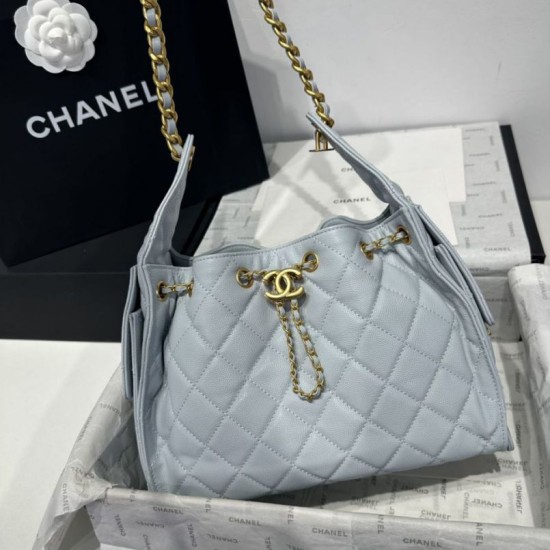 Replica Chanel 25c AS5293 Small Vintage Hobo Drawstring bucket Bag Grained Calfskin Blue