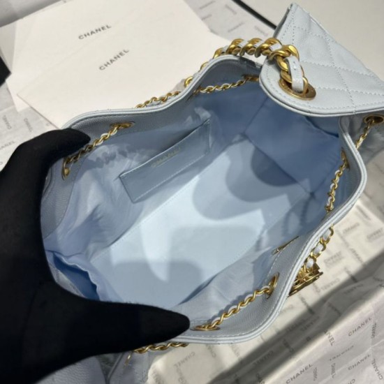 Replica Chanel 25c AS5293 Small Vintage Hobo Drawstring bucket Bag Grained Calfskin Blue