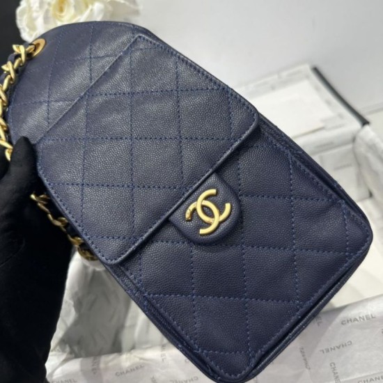 Replica Chanel 25c AS5293 Small Vintage Hobo Drawstring bucket Bag Grained Calfskin Dark Blue