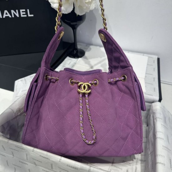 Replica Chanel 25c AS5293 Small Vintage Hobo Drawstring bucket Bag Denim Purple