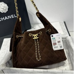 Replica Chanel 25c AS5293 Small Vintage Hobo Drawstring bucket Bag Denim Coffee